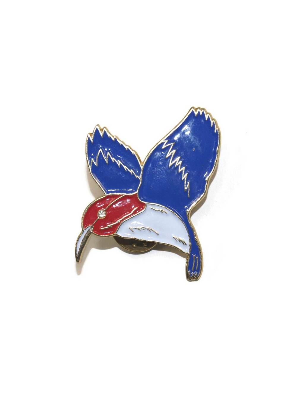 Vintage Gold Tone, Blue, Red and Light Blue Enamel Bird Pin.